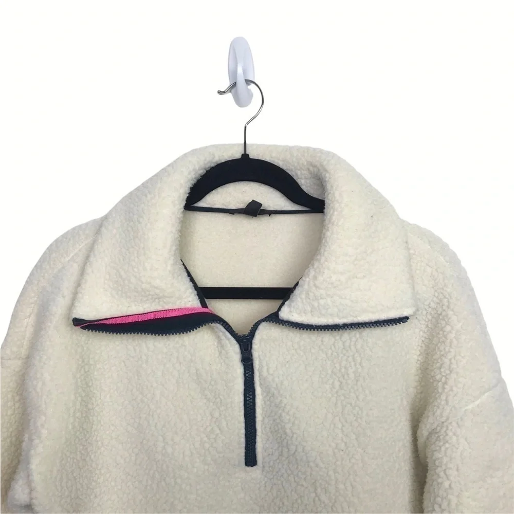 J Crew Ivory Crop Half Zip Polartec Fleece Pullover Sweater